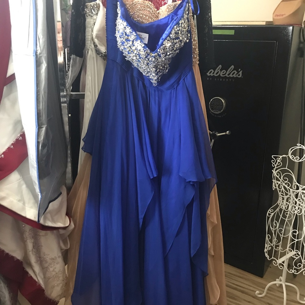 Beaded Blue Sweetheart Strapless Gown